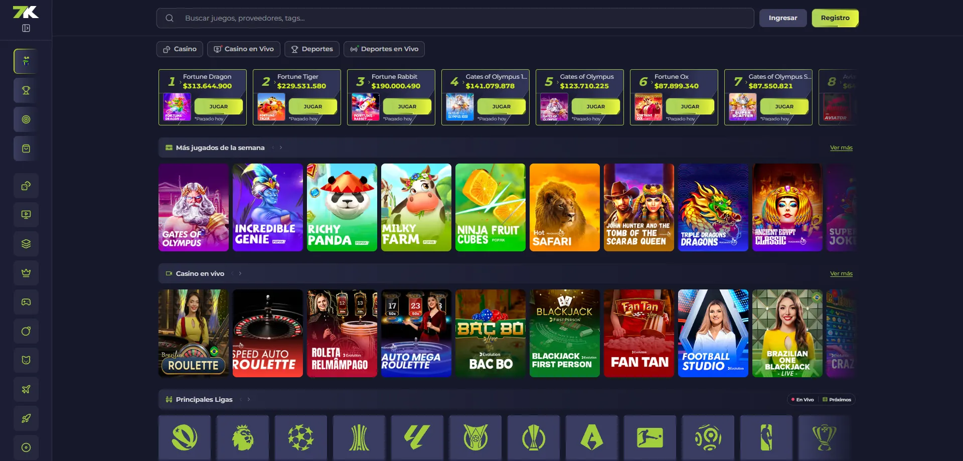 Slots y juegos populares en Bet7k Casino Chile