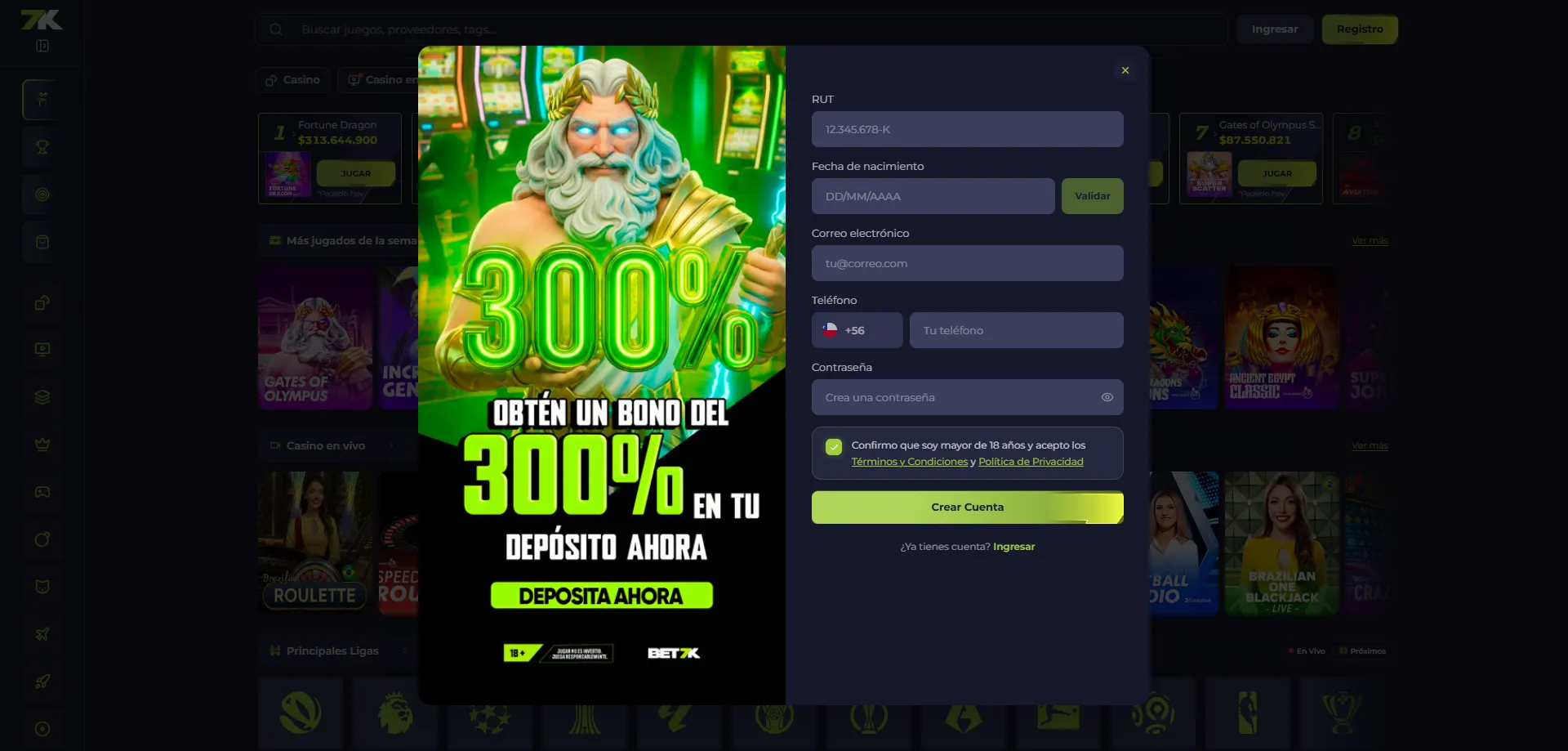 Registro paso a paso en Bet7k Casino Chile 2026