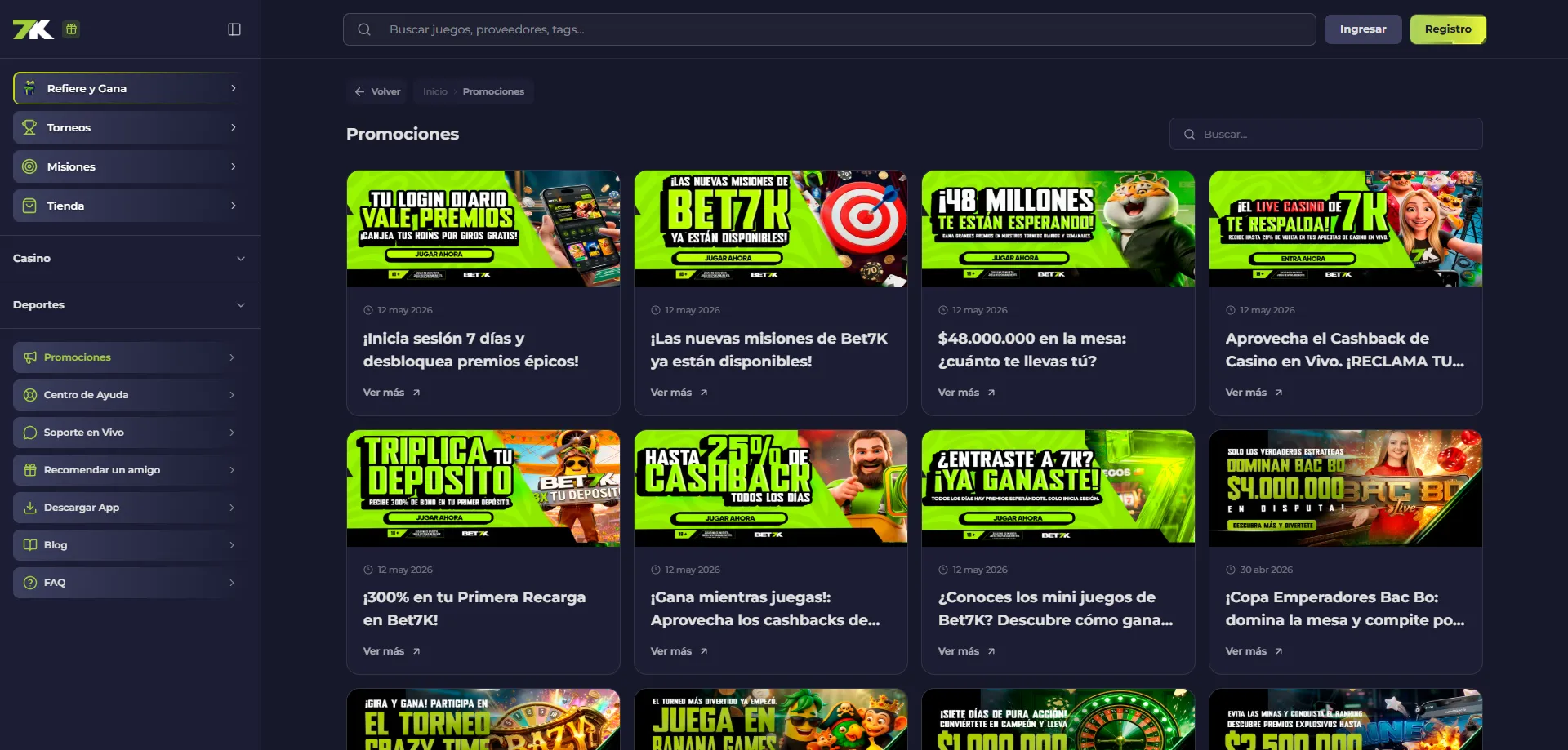 Promociones y cashback semanal en Bet7k Casino Chile 2026